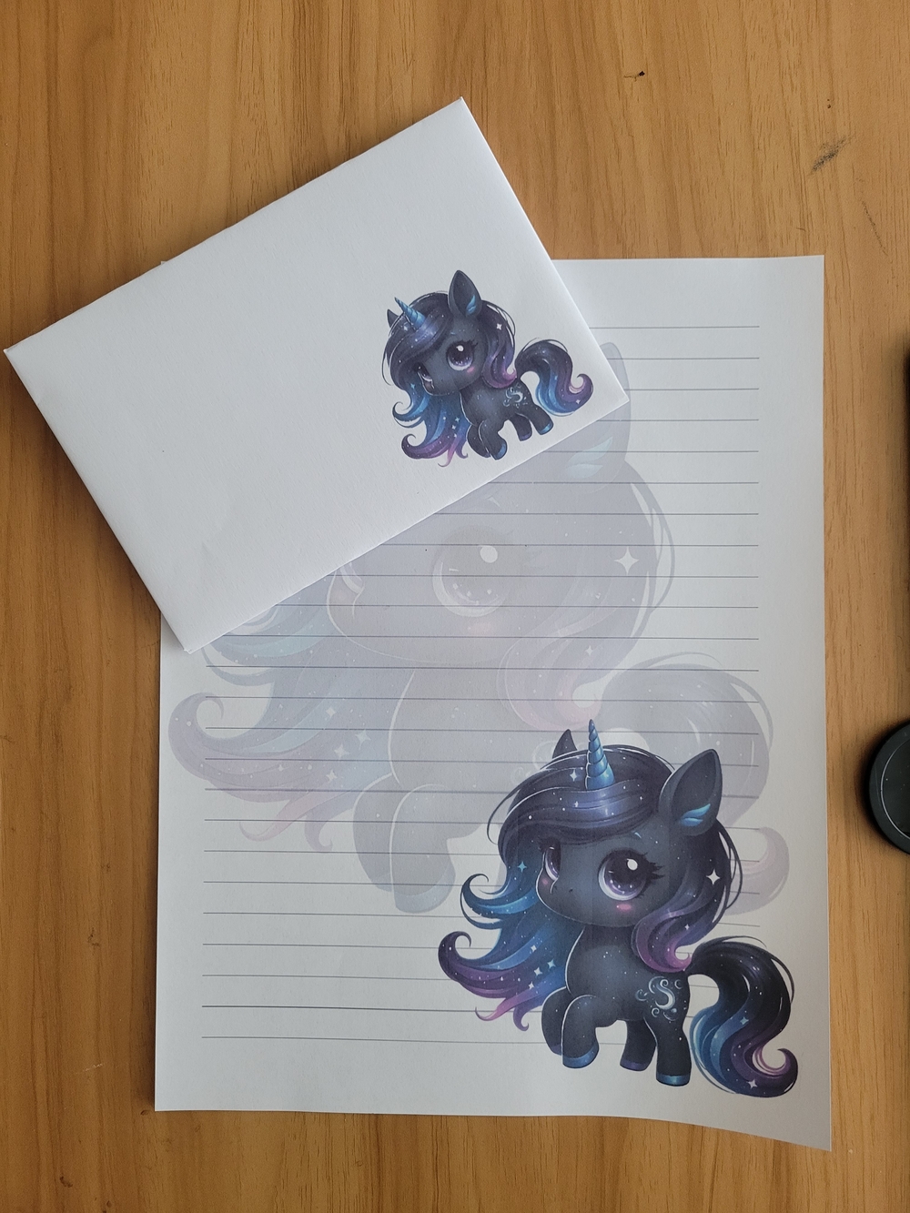 🖤NEW🖤 24pc Hand Crafted Black and Purple Unicorn Stationery Set